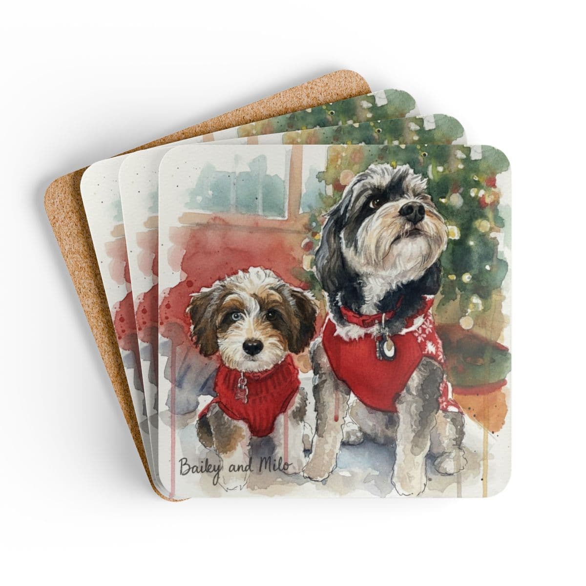 Personalized Pet Portrait Corkwood Coaster Set | Pet Lover Gift | Unique Home Decor | Holiday Present | Cute Kitchen Accessory mockup preview