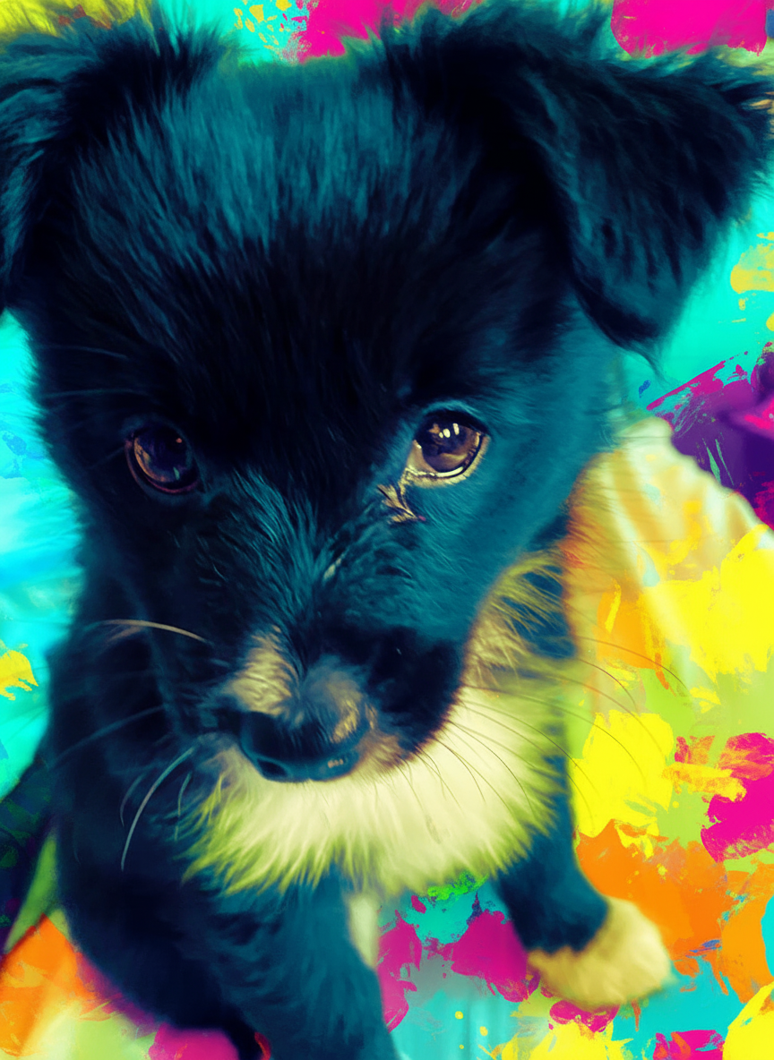 AI pet portrait of Luna transformed into custom Pop Art Magic artwork